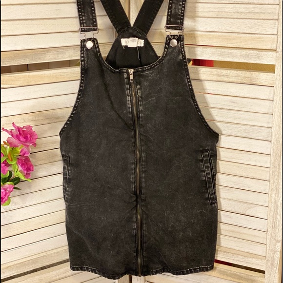 Black Denim Overall Mini-Skirt Dress - Picture 3 of 7